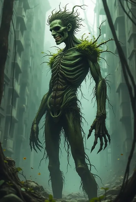 I want a male ager he is not very well alive he has his arms and legs stretched to the point of living RNA and the bones exposed his smile is tearing his mouth he has a hole in the place of his eyes and his hair is curly there is moss growing on him he is ...