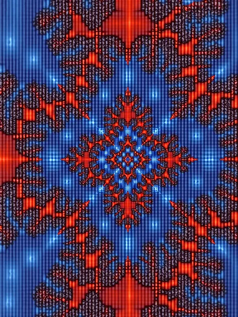 a fractal where the Z axis is a quadruple of the tangent of (the X axis minus the cosine of the Y axis plus the tangent of the X axis) and the coloring is more Red over the Z axis and the color is more Blue over the X axis minus the Y axis