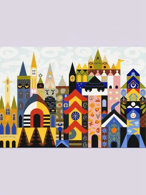 Disney stylized Its a small world art style, various cats from different countries 