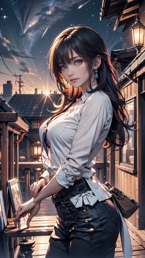 Anime girl standing on a rooftop looking at the starry night sky, Anime Wallpaper 4k, Anime Wallpaper 4 k, 4k Anime Wallpaper,  anime art wallpaper 8k ,  Anime Art Wallpaper 4K,  anime art wallpaper 4k ,  anime style 4k with AK5 rifle,  Makoto , 4k Manga W...