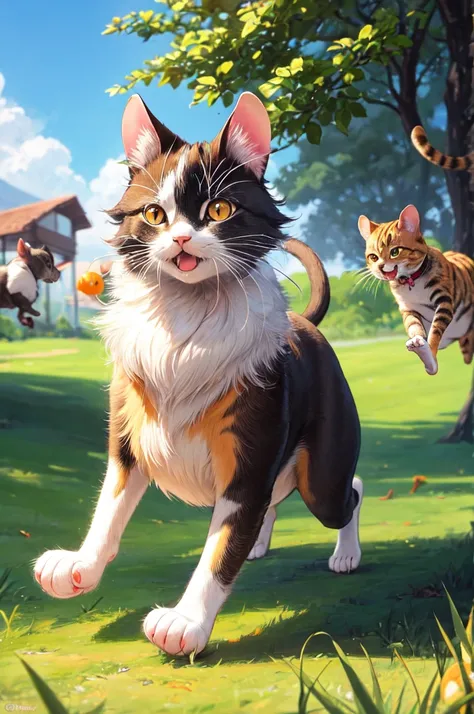 Rat and Cat Playing Together
A small, playful rat with soft brown fur and big round ears is running beside a sleek, friendly cat with orange fur and white paws. They are happily playing in a grassy field, chasing each other under a bright blue sky. Both lo...