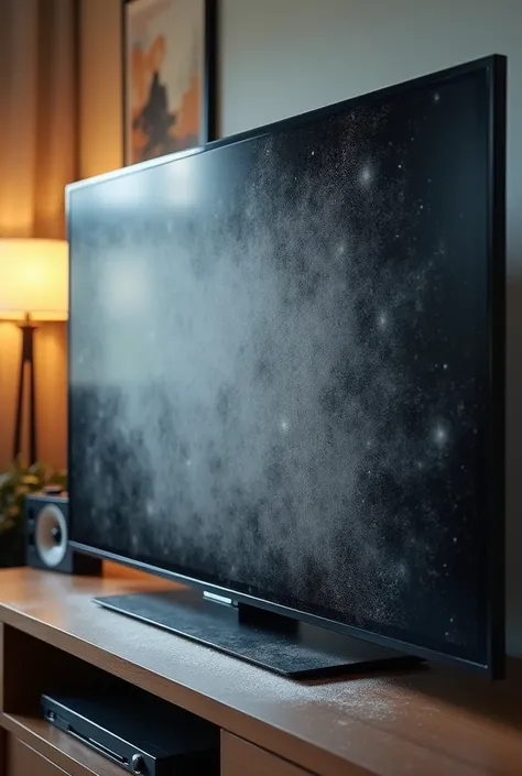 Generate a current 32-inch TV in a decent place but covered with some dust due to its little use of the TV 