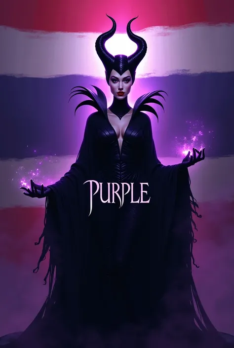 Create a purple maleficent image with a Thai flag pattern with the word purple in the center