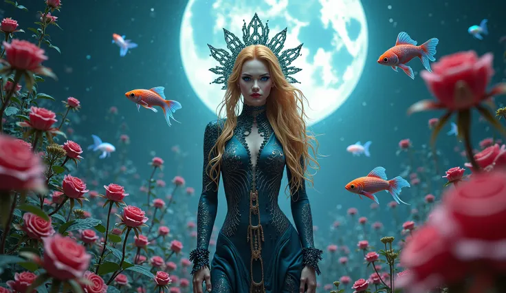 goddess portrait in (((full body standing))), phoenix head, jellyfish, nautilus, orchid, ((betta fish)) colorful, bioluminescent creatures, intricate art by Tooth Wu and wlop and beeple. octane rendering, trending on artstation, very coherent symmetrical a...