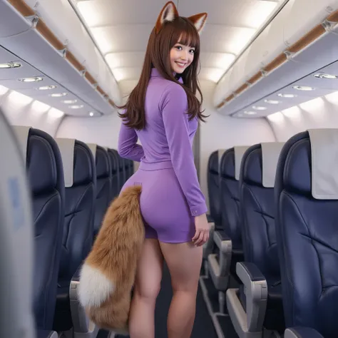 ((    top quality , 8k)), ((   1 piece Juliet sleeve brown-haired girl )), ((    photorealistic)), (  Masterpiece),    perfect face , ((  woman with fox ears   )), ((    That woman has a tail     )),   fox girl  , (Her tail is big    ), (   that beautiful ...