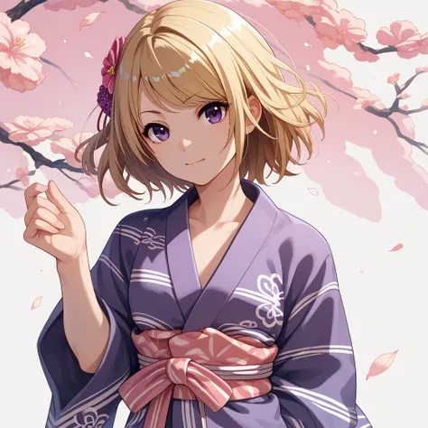 idol stage detailed background, shiny skin, posing, rating safe,
mizusaki, pale skin, blonde hair, short hair, bob hair, purple eyes, yukata girl outfit,