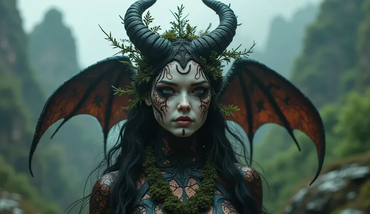 Deep black copper goddess of nature made of plants of Silent Hill,iridiscent MOKKO,KAMORADON,Chalcopyrite moon,Moondragon,A charming and fascinating creature with other worldly forms that blend the best aspects of the monster human form and the innocent ch...