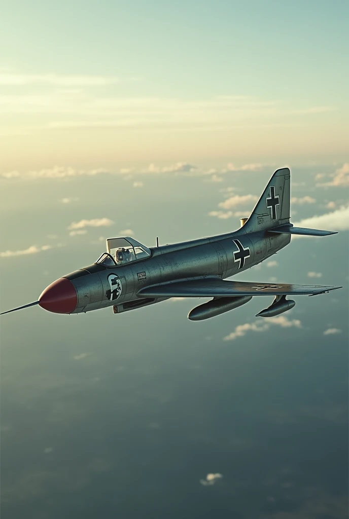 Create an old color photo of a German Luftwaffe MiG-17 fighter in the sky,   high quality,   Photorealistic ,  very realistic , historical authenticity, archival document quality,   effect of a historical  ,   hyperdetailed  , Extremely complex,   hyperrea...