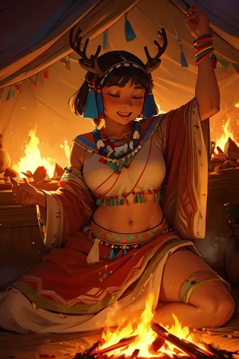   Native American、Navajo tribe  、Decoration、  pendant top is deer antler、 Do you take the horn of a  、 レザーでDecorationされた 、Indian tent  、Festive Dance 、  sounds fun、Surrounding the flames、