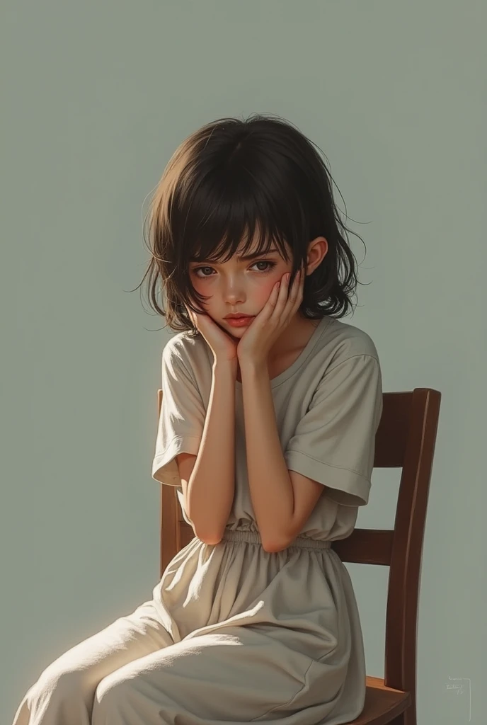 A girl  sitting on a chair looking frustrated 