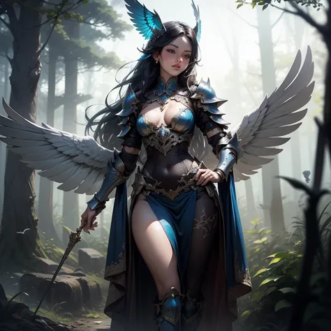 - Photorealistic with perfect details, Cinematic, Masterpiece, HD, Sexy CGI.

- Beautiful "Javanese" woman, long hair, smooth skin, blue eyes, colorful tribal tattoo hands, expressive.

- Wearing a costume ("Full Sexy Armor"), a costume that embodies the f...