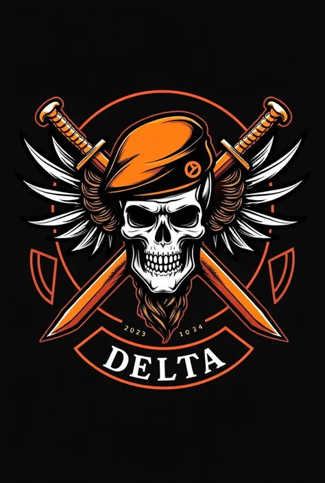  okey ,  I would need to make a  "Logo"  for an Arma 3 squad called Delta .  military style hair, with colors in black , orange and white.  Just like skulls and knives could be ,  that contains a beret and on the beret say "delta"  and the format does it i...