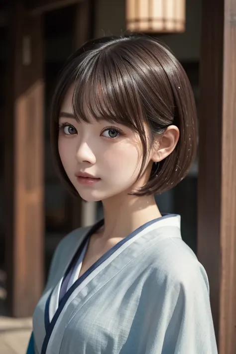 top quality, masterpiece,   high definition  ,  1 girl, Beautiful and perfect face,  bob cut, Japanese clothing,kimono,  detailed information,  cinematic atmosphere , 8k,  very detailed  