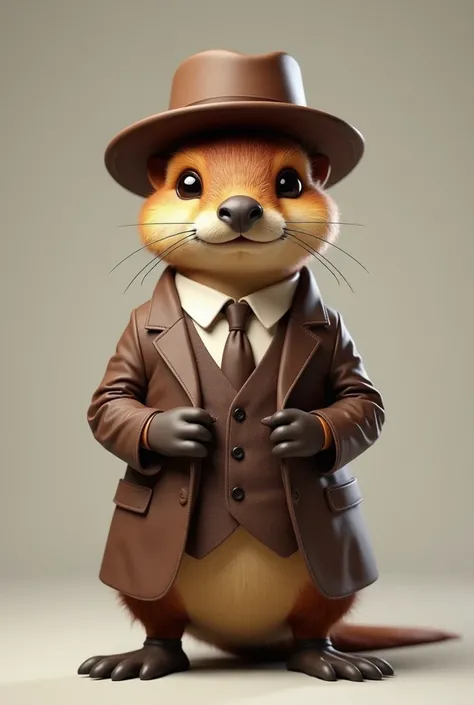 
platypus in brown suit with hat saying please subscribe