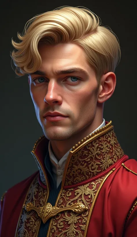 Handsome man with blonde hair. Blue eyes. wearing a luxury royal cloth. Prince, kingdom, 1boy, High Resolution, Masterpiece, Accurate, Anatomically Correct, Best Quality, Detail, High Details, Quality, Super Detailed, Textured Skin.