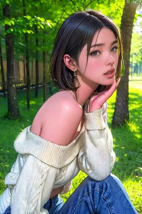 8k,  RAW Photo ,  top quality,  Masterpiece,  is present,  photorealistic, ( 1 ultimate beauty), 21 years old,  very detailed face, (Perfect Teeth),  detailed eyes , double eyelids,  eyelashes, lips, random facial expression, black hair、Bob,   slender body...