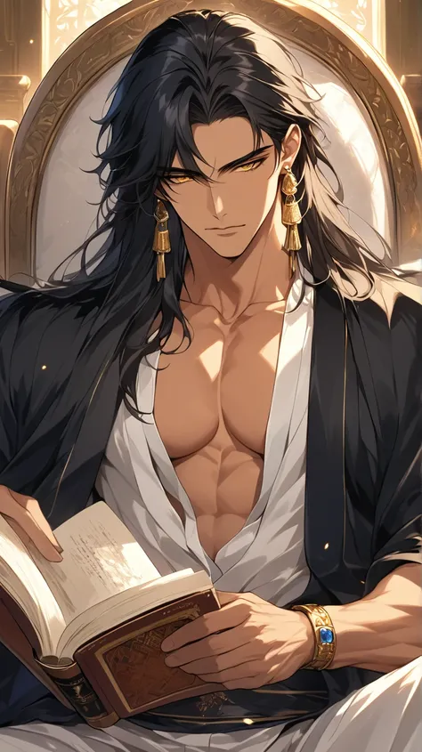 (score_9, score_8_above),   long hair,  masterpiece,  league player , 1 man ,  black hair ,  Perfect face , Golden Eye ,  handsome man ,  alone, adult male ,   delicate lines drawing Impostato,  masterpiece,  high resolution,  superior quality , Unique , 1...