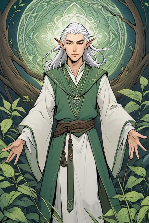 An image of a half-elven white-haired male wizard 