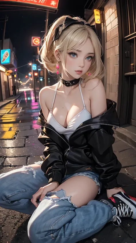 (((8k wallpaper of extremely detailed CG unit:1.2, ​masterpiece, hight resolution:1.2, top-quality:1.2, masutepiece))), ((a very beautiful woman, Leaning against the wall:1.2, Hands between legs:1.8, female masturbation, fingering, Street fashion:1.2, wear...