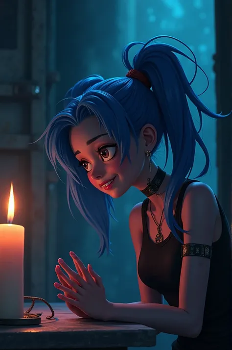 Jinx of Arcane praying from the left side 
