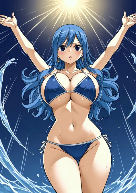 juvia lockser、 Fairy Tail 、Mashima Hiro style picture 、 young woman、 high school girl、 beautiful woman、 very thick thighs、 Max Image Quality、 high resolution、 Masterpiece、 super quality next to each other、 big breasts、Very big ass、、4K quality、spring、 in th...