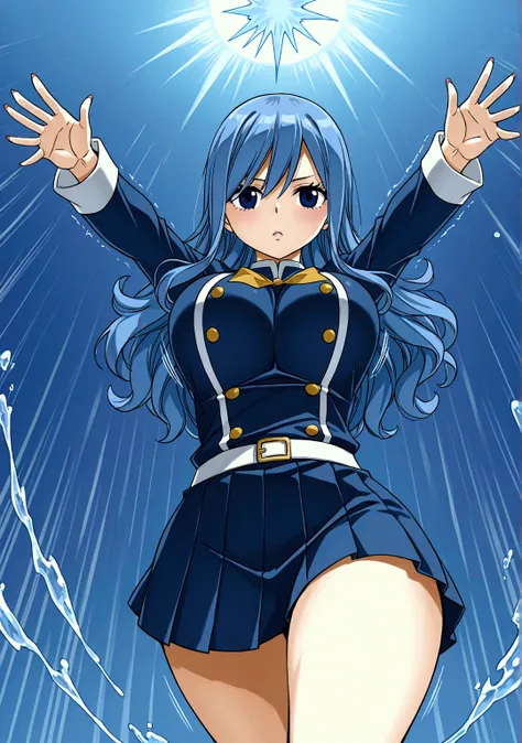 juvia lockser、 Fairy Tail 、Mashima Hiro style picture 、 young woman、 high school girl、 beautiful woman、 very thick thighs、 Max Image Quality、 high resolution、 Masterpiece、 super quality next to each other、 big breasts、Very big ass、、4K quality、spring、 in th...