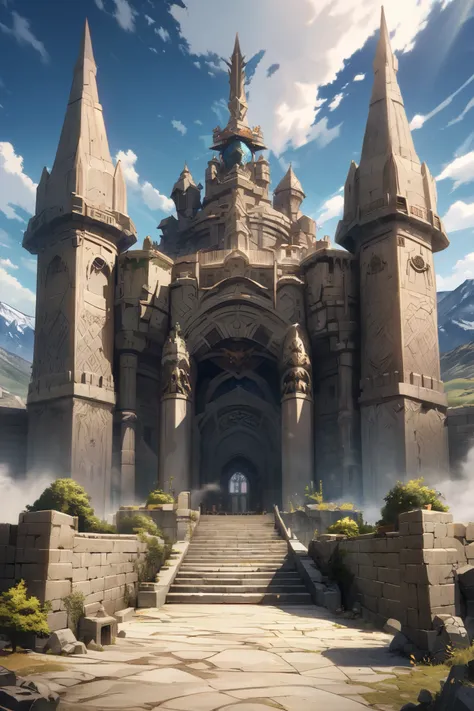  anime style,   ** The Grandir Free Fortress **  is an architectural marvel ,  The servants of the fortress are famous for their ability to use the sword .  This fortress ,  built of strong gray stone ,  radiates power and security ,  as if nature itself g...