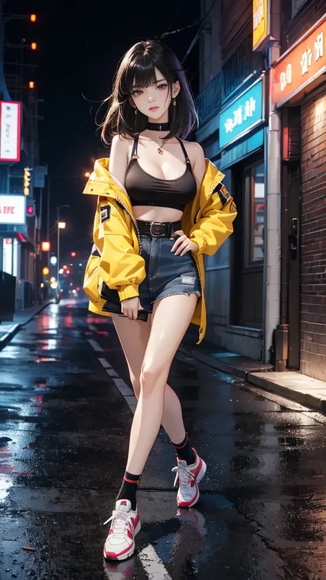 (((8k wallpaper of extremely detailed CG unit:1.2, ​masterpiece, hight resolution:1.2, top-quality:1.2, masutepiece))), ((a very beautiful woman, Leaning against the wall:1.2, Hands between legs:1.8, female masturbation, fingering, Street fashion:1.2, wear...