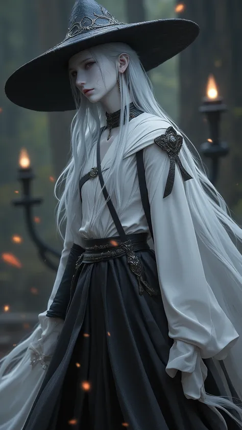   HD Image  ， Soul Witch  ，  Are Faceless，  White Hair  ，  Exquisite Shoulder Strap  ，  Floating skirt  ，  Wet Ribbon  ， Pointed Hat  ，Standing，  Warrior Goddesses ，  Mystery，supernatural，Natural magic