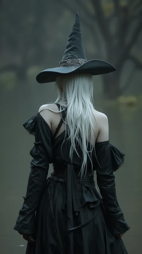   HD Image  ， Soul Witch  ，  Are Faceless，  White Hair  ，  Exquisite Shoulder Strap  ，  Floating skirt  ，  Wet Ribbon  ， Pointed Hat  ，Standing，  Warrior Goddesses ，  Mystery，supernatural，Natural magic