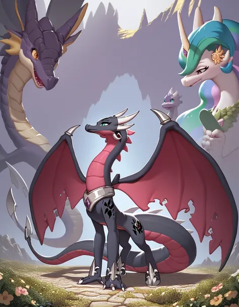 Full rein Dragon princess Celestia cynder women huge wings and huge tail full body gigantic dragon.