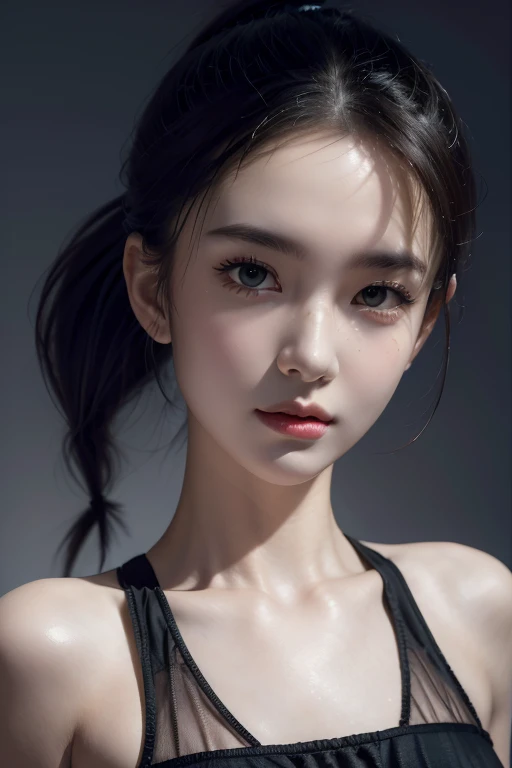 Realism,  Light and Dark Contrast, drop shadow,  Ultra HD,  masterpiece,  anatomically correct ,  textured skin,  HD Details ,  high quality,  high resolution,  Quality Best,  girl,  beautiful delicate face , Short Ponytail, Half-length portrait,