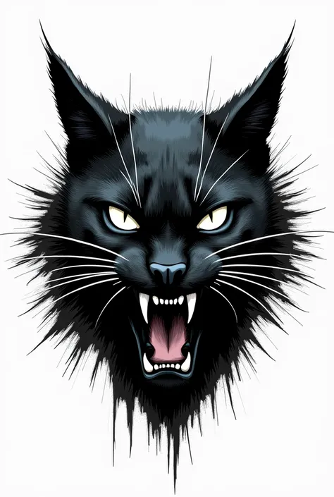 I want a logo for a clothing brand inspired by the metal musical genre, in black and white , A cat growling with a paint