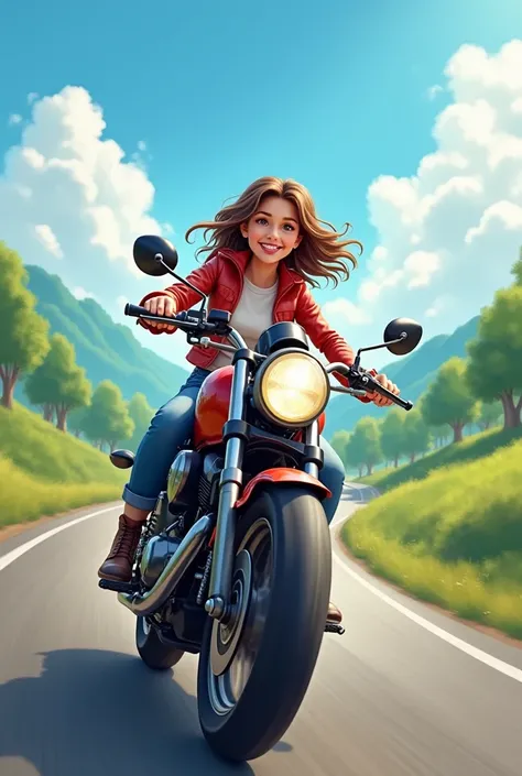 Cute girl riding motorcycles on the road 