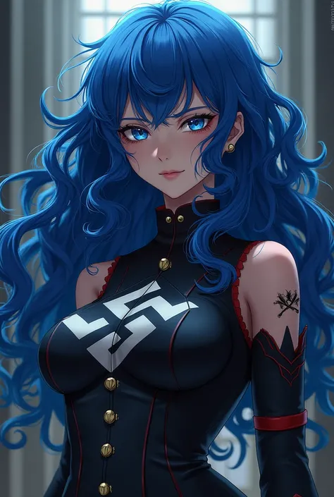 Koyomi, Killing bites,  blue hair, Nazi dress , Curly