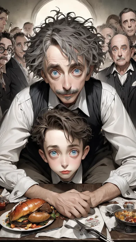  Norman Rockwell &  Tim Burton's Style、male、 alone、 extremely realistic 、