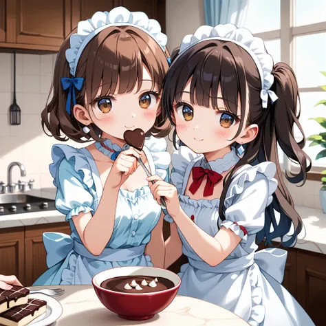 (Parent and , mother and young daughter) (cooking in the kitchen)Two People in One 　 Dual Focus Beautiful Anime Style Portrait 　 Detailed Portrait of a Beautiful Girl in Anime Style  ,  Amazing Beautiful Anime Style Portrait  ,  beautiful anime women , dig...