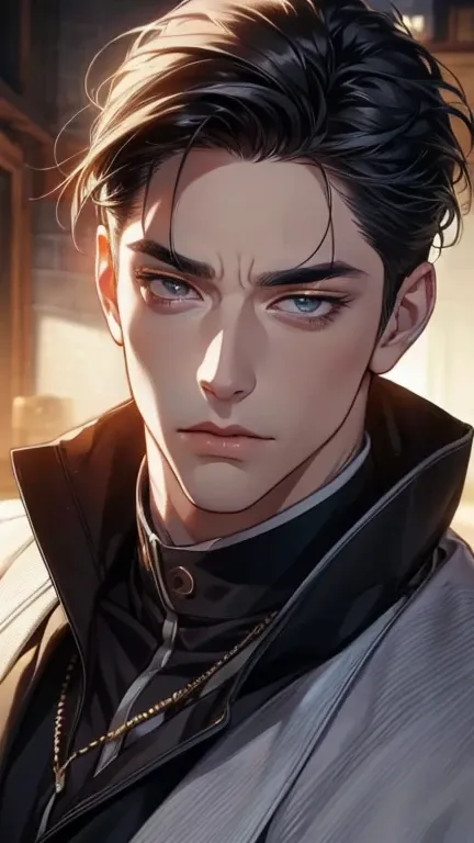 (    league player ,4K,8k,    highres,    masterpiece :1.2),    ultra-detailed   ,(realistic,photorealistic,photo-realistic:1.37),36-year-old man,3 day beard,Beautiful anime,Portraits,strong,Masculine,     with black hair  ,sharp jaw,       mesmerizing eye...