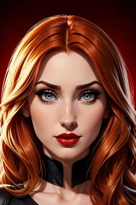 A waist-up portrait of a beautiful female whose facial features are a combination of Camryn Grimes + Felicia Day + Elena Satine. The female has lovely makeup on her face. The female wears red lipstick. Symmetrical eyes. Symmetrical face. Full-colored.