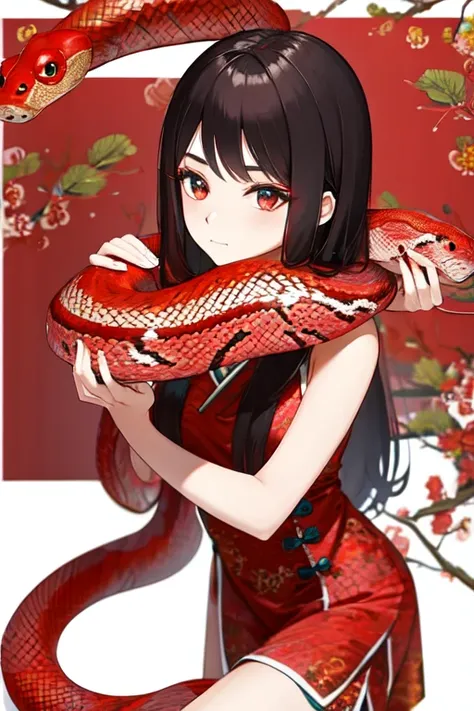 Snake cloth, red snake, beautiful Chinese girl, in the new Chinese year (masterpiece, best quality:1.3)