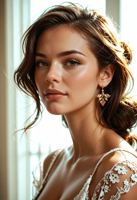 as beautiful as possible , as realistic as possible ,  brown hair 