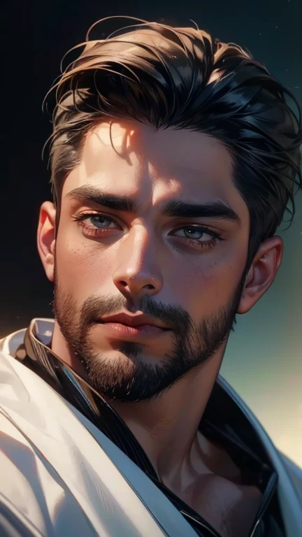 (   league player ,4K,8k,   highres,   masterpiece :1.2),   ultra-detailed  ,(realistic,photorealistic,photo-realistic:1.37),36-year-old black man,3 day beard,Beautiful anime,Portraits,strong,Masculine,    with black hair  ,sharp jaw,     mesmerizing eyes ...