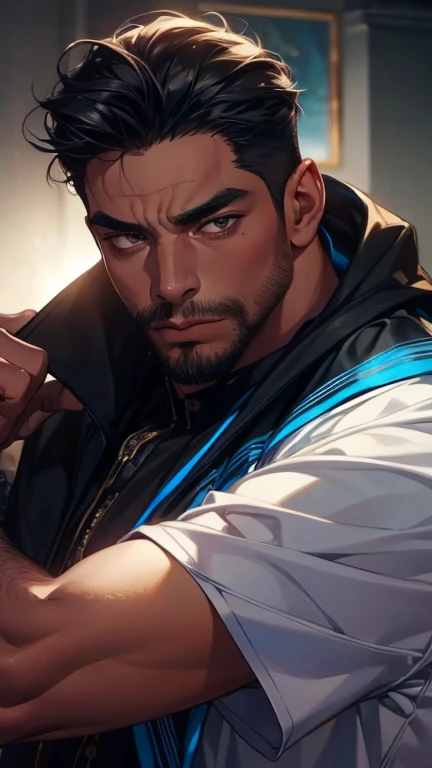 (   league player ,4K,8k,   highres,   masterpiece :1.2),   ultra-detailed  ,(realistic,photorealistic,photo-realistic:1.37),36-year-old black man,3 day beard,Beautiful anime,Portraits,strong,Masculine,    with black hair  ,sharp jaw,     mesmerizing eyes ...