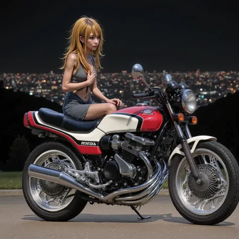 one motorcycle/CBX400F/One Girl Riding {/ Ouka-chan/}、 HONDA Racing Inline 4 Cylinder Engines 、 Titanium Frame 、Titanium full exhaust pipe 、 Magnesium Wheels 、Race Tires 、 racer separate handle、 racer back step 、 Competition Vehicles without Safety Parts 、...