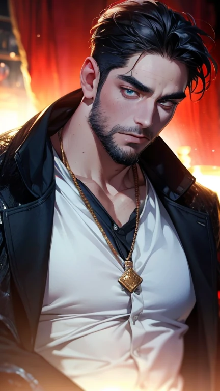 (   league player ,4K,8k,   highres,   masterpiece :1.2),   ultra-detailed  ,(realistic,photorealistic,photo-realistic:1.37),36-year-old man,3 day beard,Beautiful anime,Portraits,strong,Masculine,    with black hair  ,sharp jaw,     mesmerizing eyes     , ...