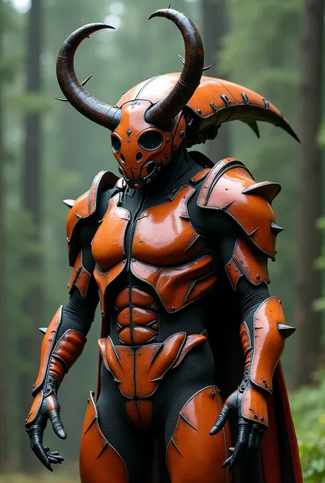  hyperreal、 photos、A powered suit with a beetle motif、A huge horn like a beetle on the top of the head