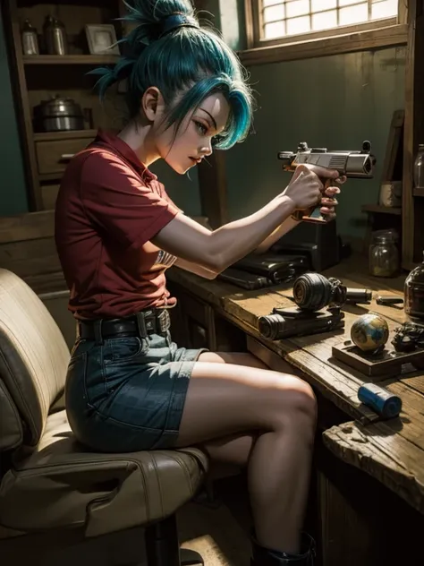 dragon ball , bulma Shooting a gun