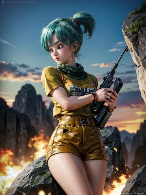 dragon ball , bulma Shooting a gun