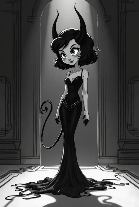 Cartoon Demon Girl from the 1920s black and white in love