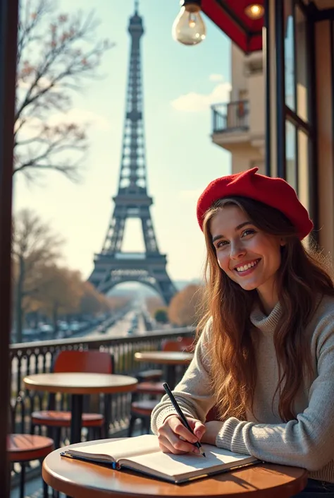  Post de Francés 🇫🇷
📌 Descripción visual:

 Background with the Eiffel Tower and a Parisian cafe with outdoor seating.
 warm and elegant tones : blue,  WHITE AND RED ( colors of the French flag ).
 Chic style with sophisticated handwritten typography .
A F...